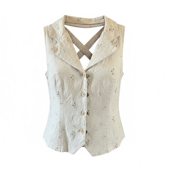 Sheri Martin Tops - Sheri Martin Light Cream Embroidered Sleeveless Button Vest